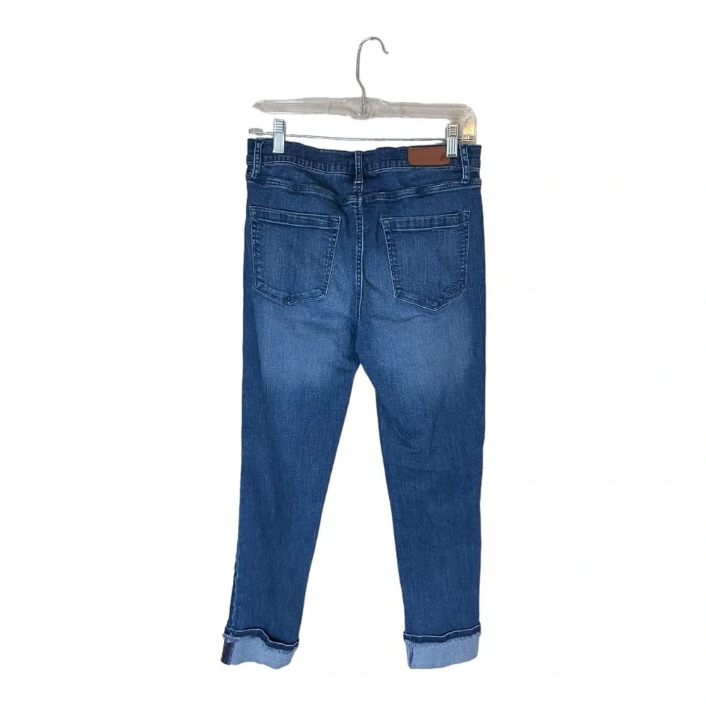 Karl Laderfeld Paris Cropped‎ Denim Fringe Accent Blue Jean Cuffed Women Size 10